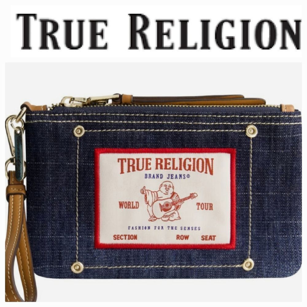 True Religion Buddha Patch Zip Denim Wristlet